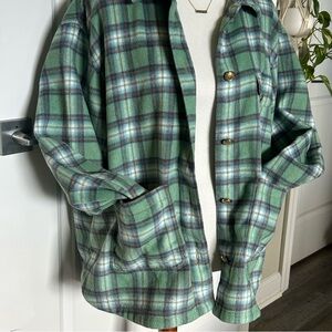 American Eagle Outfitters Plaid Shirt Shacket Green and Blue